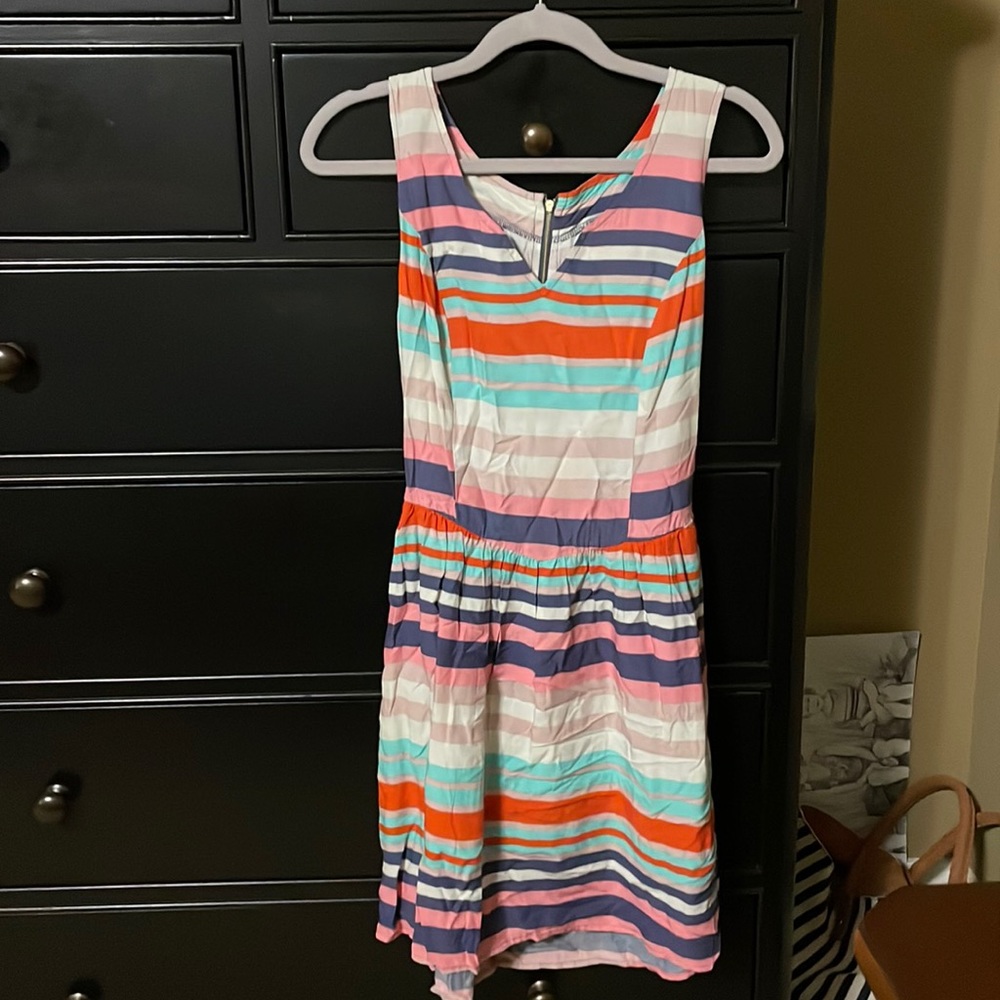 Multi-colored dress with zipper and tie, size medium